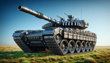 heavy tank in the desert - 3d render illustration of battle tank