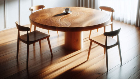 Wooden table and chairs in a modern dining room. 3d renderingの写真素材