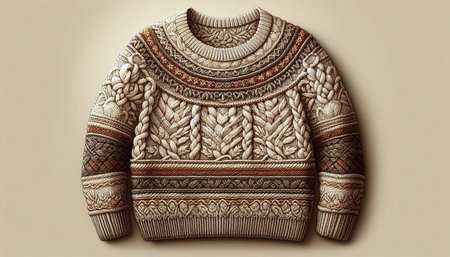 Knitted woolen sweater with a pattern on a beige background