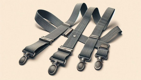 Black leather belt on a beige background. Close-up.