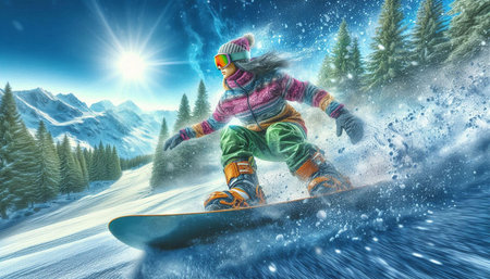 Snowboarder in the mountains. 3d illustration. Elements of this image furnished by NASAの写真素材