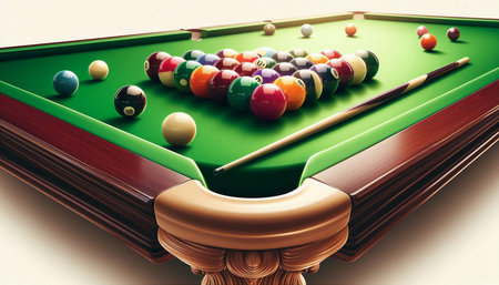 Billiard balls on green billiard table. 3d illustration.