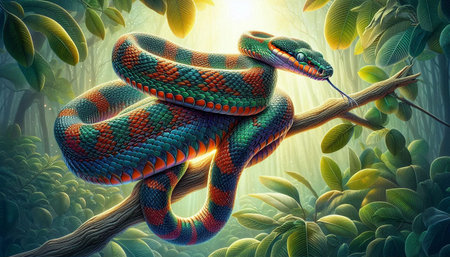 3D render of a snake in the forest. Vector illustration.