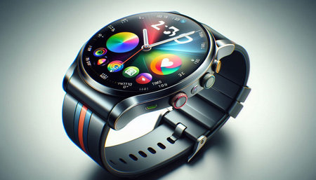 Smart watch with a black strap on a white background. 3d rendering