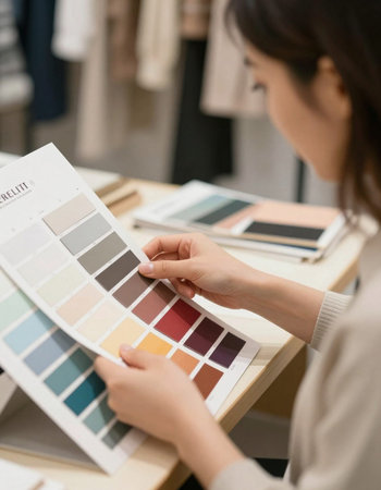 Close-up of a female fashion designer choosing a color for her new collection