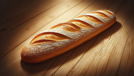 Baguette on a wooden background. 3d rendering image.