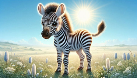 Zebra in the meadow. 3D render. Illustration.