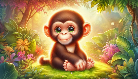 Cute monkey sitting in the jungle - 3d render illustration.