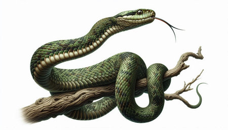 Green pit viper snake isolated on white background, clipping path included
