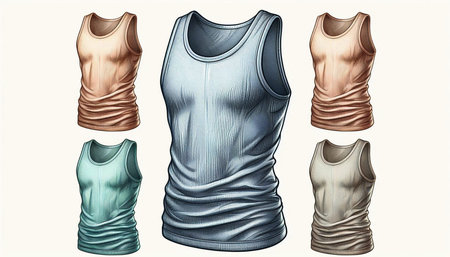 Illustration of a set of women's t-shirts in different colors