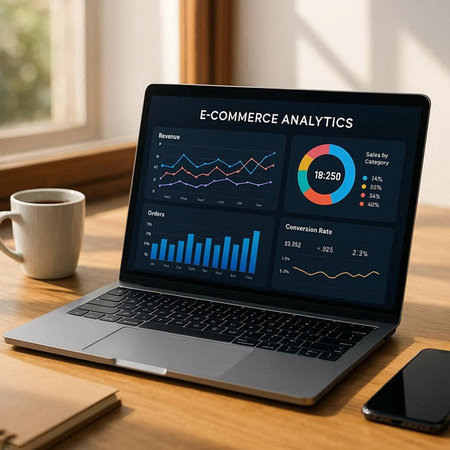 Graphic of business data analysis on laptop screen. Business analytics concept.