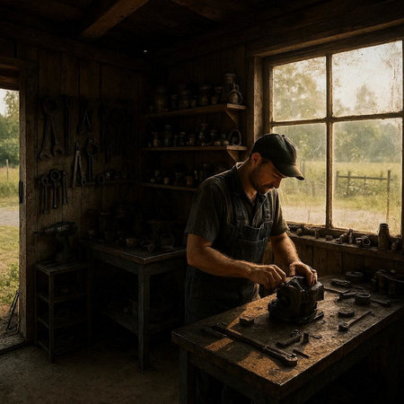 A craftsman working in his workshop. The concept of a working process.