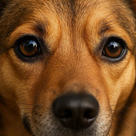 Close-up portrait of a dog looking at the camera. Shallow depth of field.