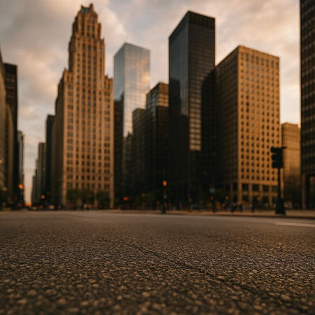 Cityscape of Chicago at dusk, Illinois, United States of America