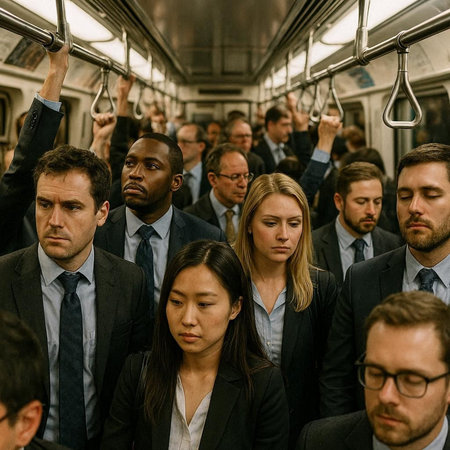 Group of business people on the subway. Business people on the subway.