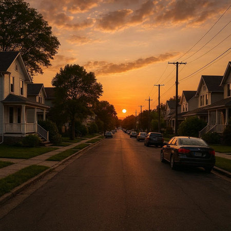 Sunset in the suburbs of Boston, Massachusetts, United States.