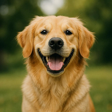 Portrait of a beautiful golden retriever dog in the park.