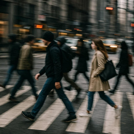 People walking in the street. Intentional motion blur