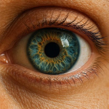 Close-up of human eye with blue iris. Macro shot