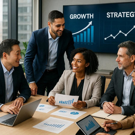 Group of business people working together in a modern office. Corporate businessteam and manager in a meeting.