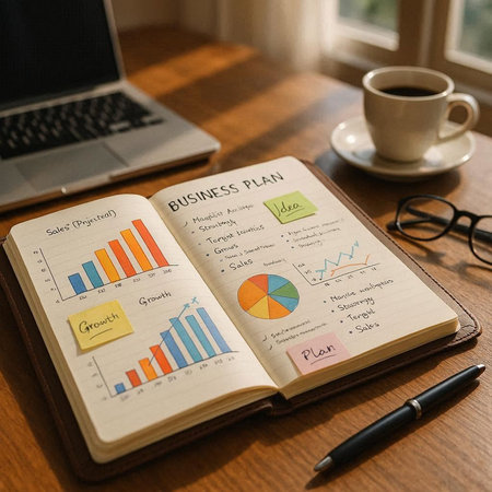 Business Notebook Plan Strategy Analysis Graphs Diagram Word Graphic Concept