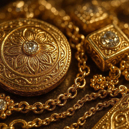 jewelry on the table close-up. gold jewelry.