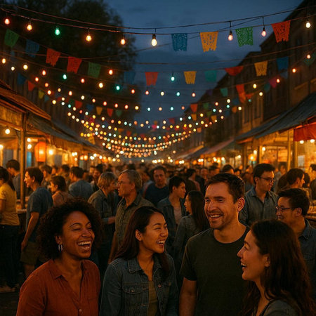 people walking and shopping at night market