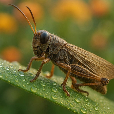 Close-up of a grasshopper on a blade of grass