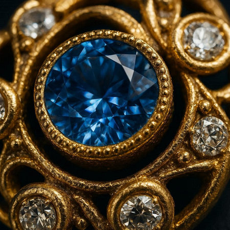 jewelry ring with blue sapphire on black background close up