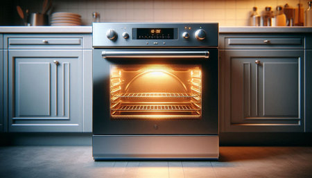 Interior of modern kitchen with electric stove and oven. 3d render