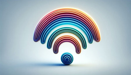 3d rendering of a colorful neon wifi symbol on a white background