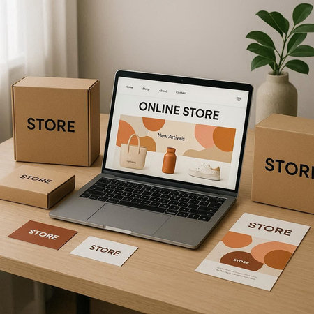 Online shopping concept on a laptop screen. E-commerce and e-commerce concept.