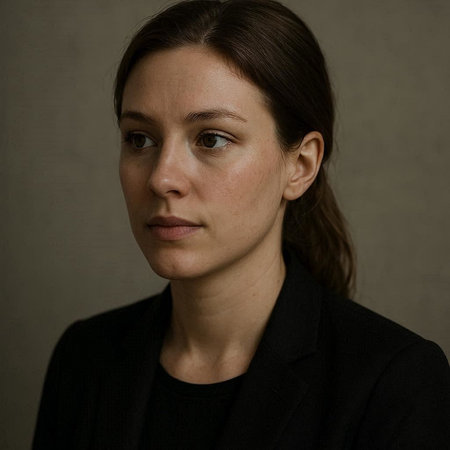 Portrait of a young woman in a black coat on a dark background