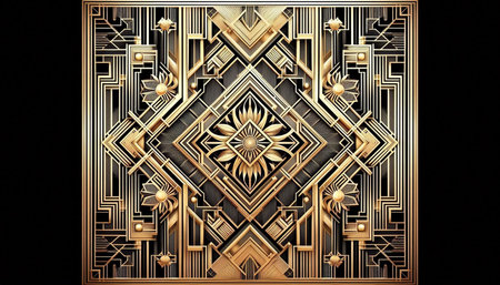 Luxury golden metal pattern on black background. 3D rendering
