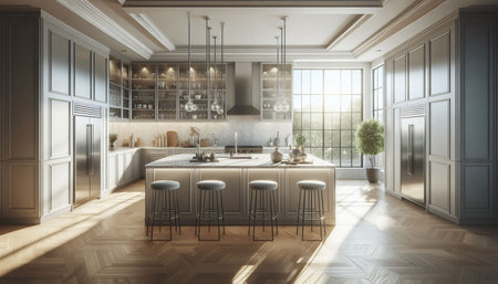 3d render of modern kitchen in scandinavian style.