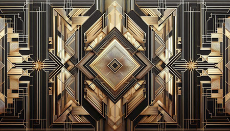 3d illustration of abstract geometric composition with golden and black elements.