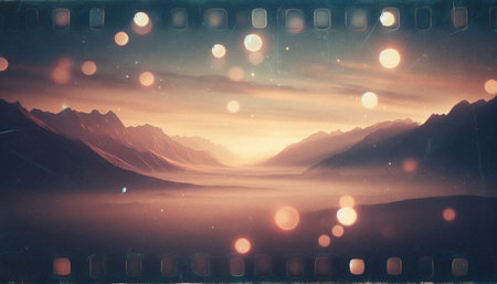 Film strip with beautiful mountain landscape. Filtered image processed vintage effect.