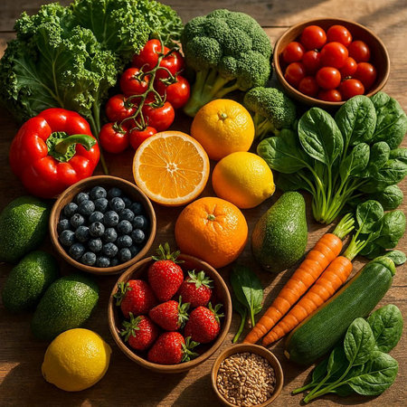 Healthy food background. Fruits and vegetables. Detox diet