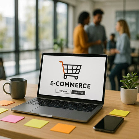 Laptop screen displaying an e-commerce concept.