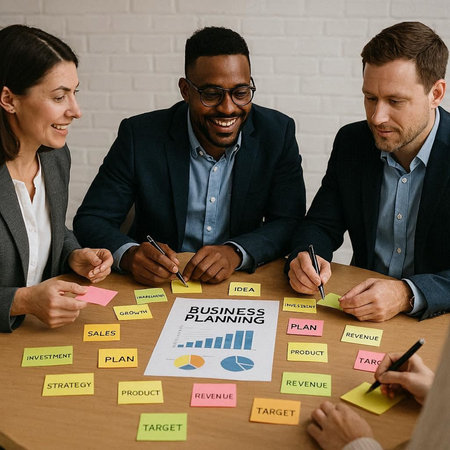 Group of multiethnic businesspeople working together at office, brainstorming concept