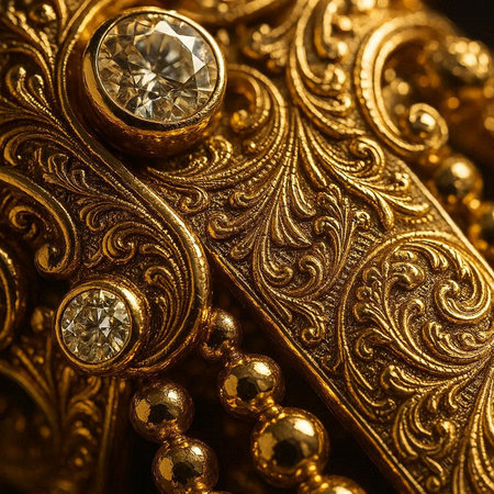Jewelry background. Gold jewelry close-up macro photo.