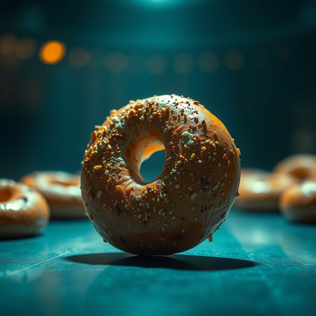 Freshly baked bagel with sesame seeds on a dark background