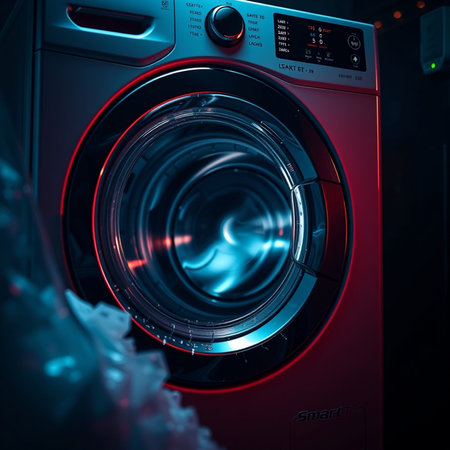 Washing machine with blue light. 3d rendering toned image