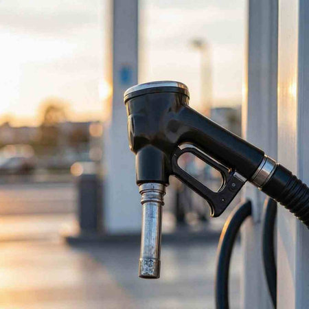 Gasoline pump nozzle at a gas station. Refueling gasoline at a gas station.