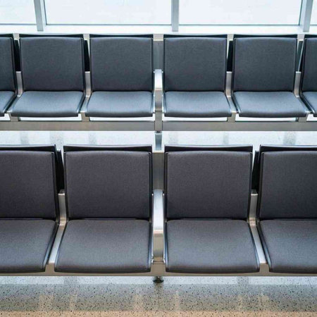 Waiting room in the airport, empty seats for waiting, waiting for flight