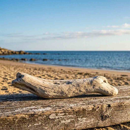 Wooden driftwood on the beach, Baltic Sea, Poland.