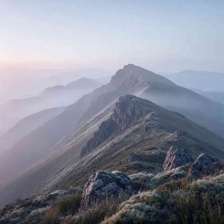 Early morning in the mountains. Sunrise in the Carpathians.