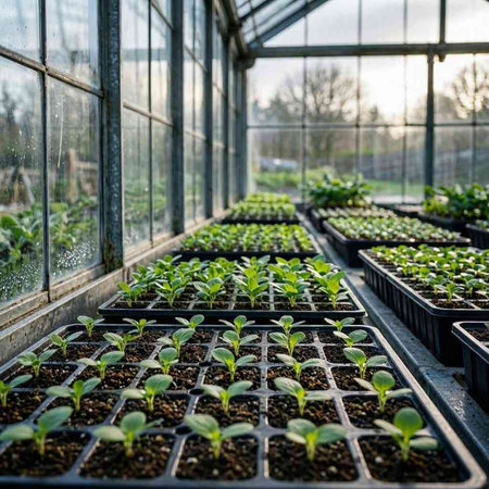 Seedlings of cucumbers in a greenhouse. Greenhouses for seedlings.
