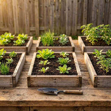 Planting seedlings in a wooden box. Gardening concept.