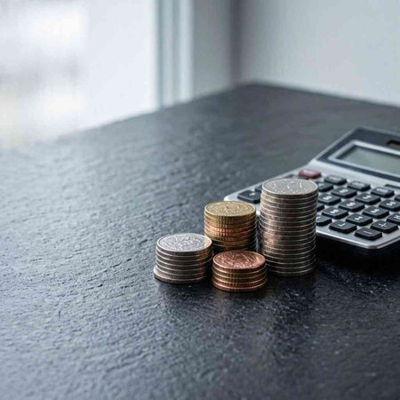 Coins and calculator on the table. Business and finance concept.